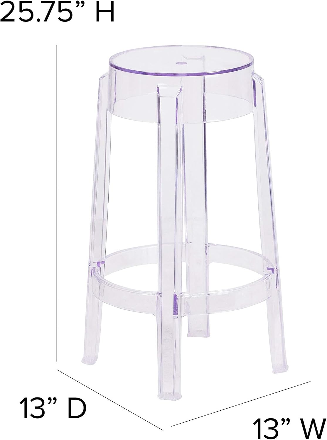 flash furniture laney 25.75" indoor/outdoor counter height transparent, close-up detail