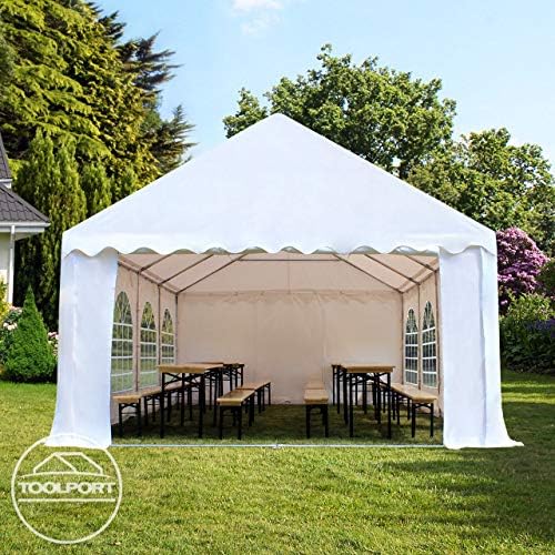 TOOLPORT 10x26 ft PVC 750 N Party Tent, Ground Frame, White
