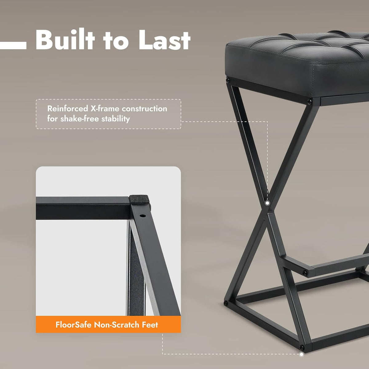 Bar Stools Set of 2, 26 Inch Counter Height Stool Faux Leather Black