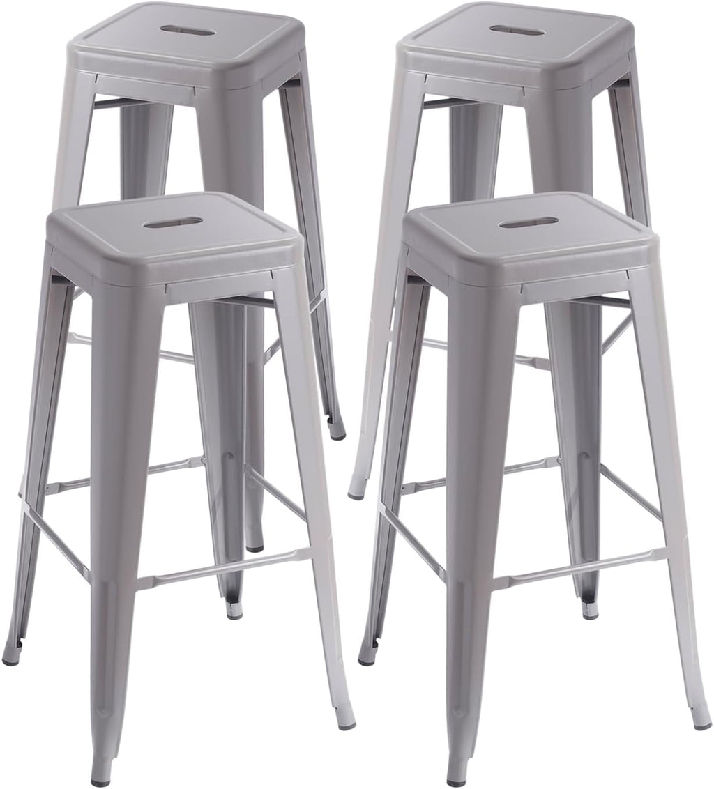 VENI HOME Stackable Metal Bar Stool Backless Indoor-Outdoor Counter Stools Fullmetal Dinning Chairs Set of 4 (Grey, 30 Inch)