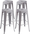 VENI HOME Stackable Metal Bar Stool Backless Indoor-Outdoor Counter Stools Fullmetal Dinning Chairs Set of 4 (Grey, 30 Inch)