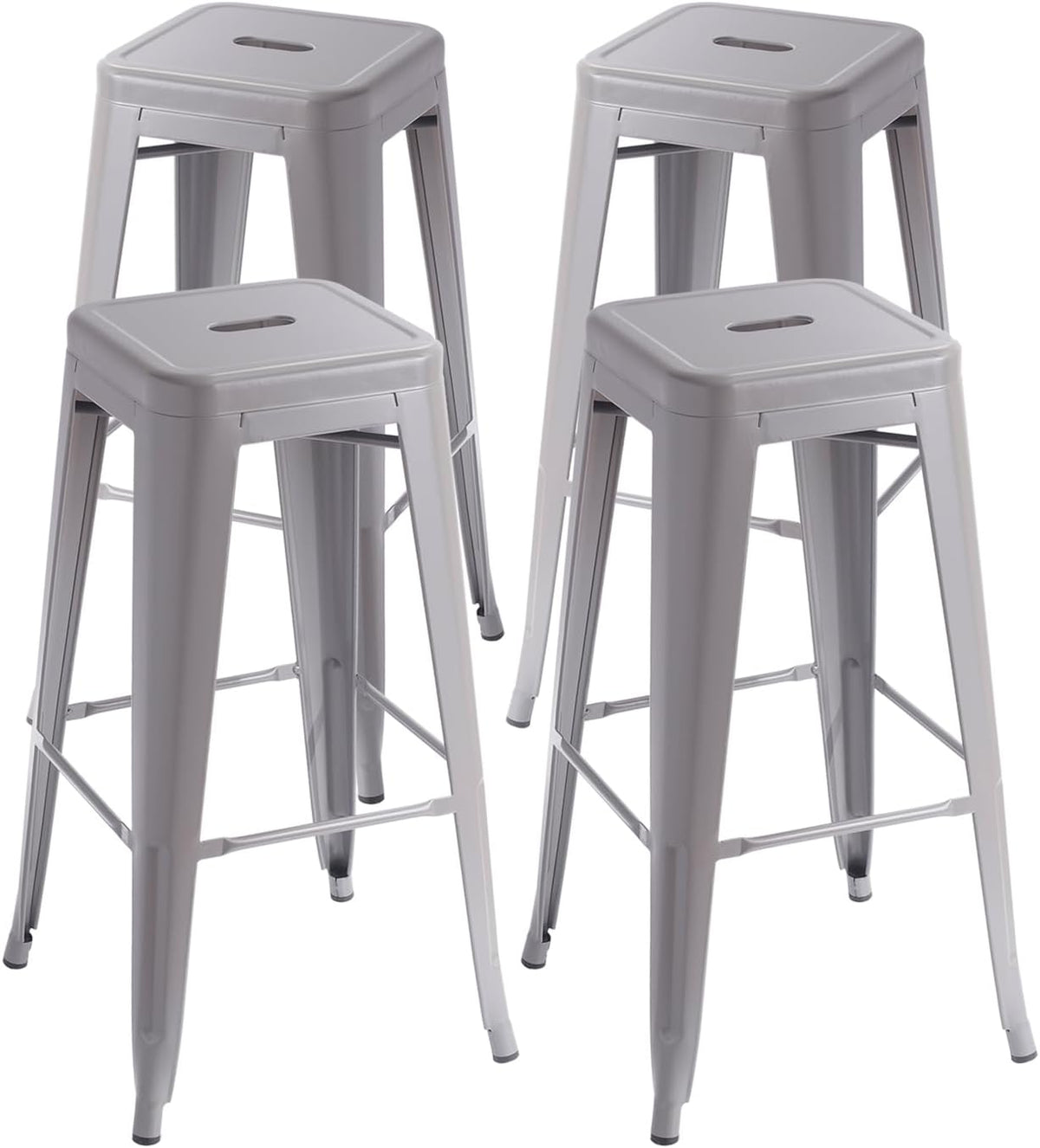 VENI HOME Stackable Metal Bar Stool Backless Indoor-Outdoor Counter Stools Fullmetal Dinning Chairs Set of 4 (Grey, 30 Inch)