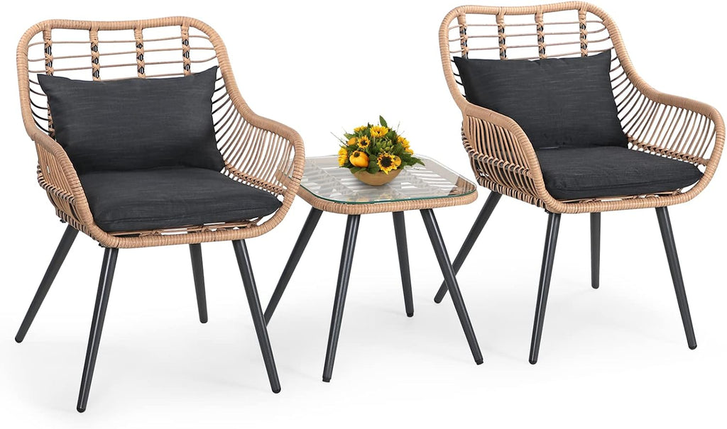 Verano Garden 3 Pieces Patio Bistro Set, Wicker Conversation Chair Sets