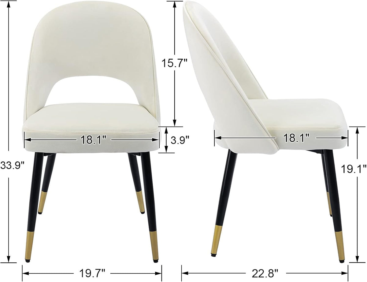 DUOMAY Modern Dining Chair Set of 2 with Open Back, Velvet Upholstered Armless Chair with Metal Frame Side Chair for Kitchen Dining Room Living Room, Beige