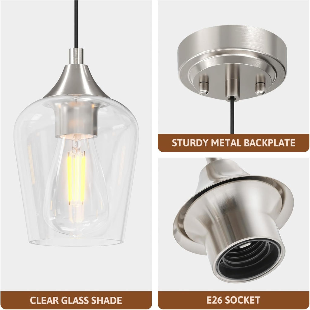 VONLUCE Nickel Pendant Light for Kitchen Island, Set of 3