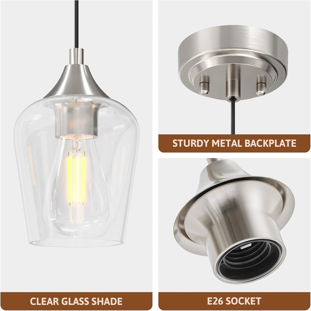 VONLUCE Nickel Pendant Light for Kitchen Island, Set of 3
