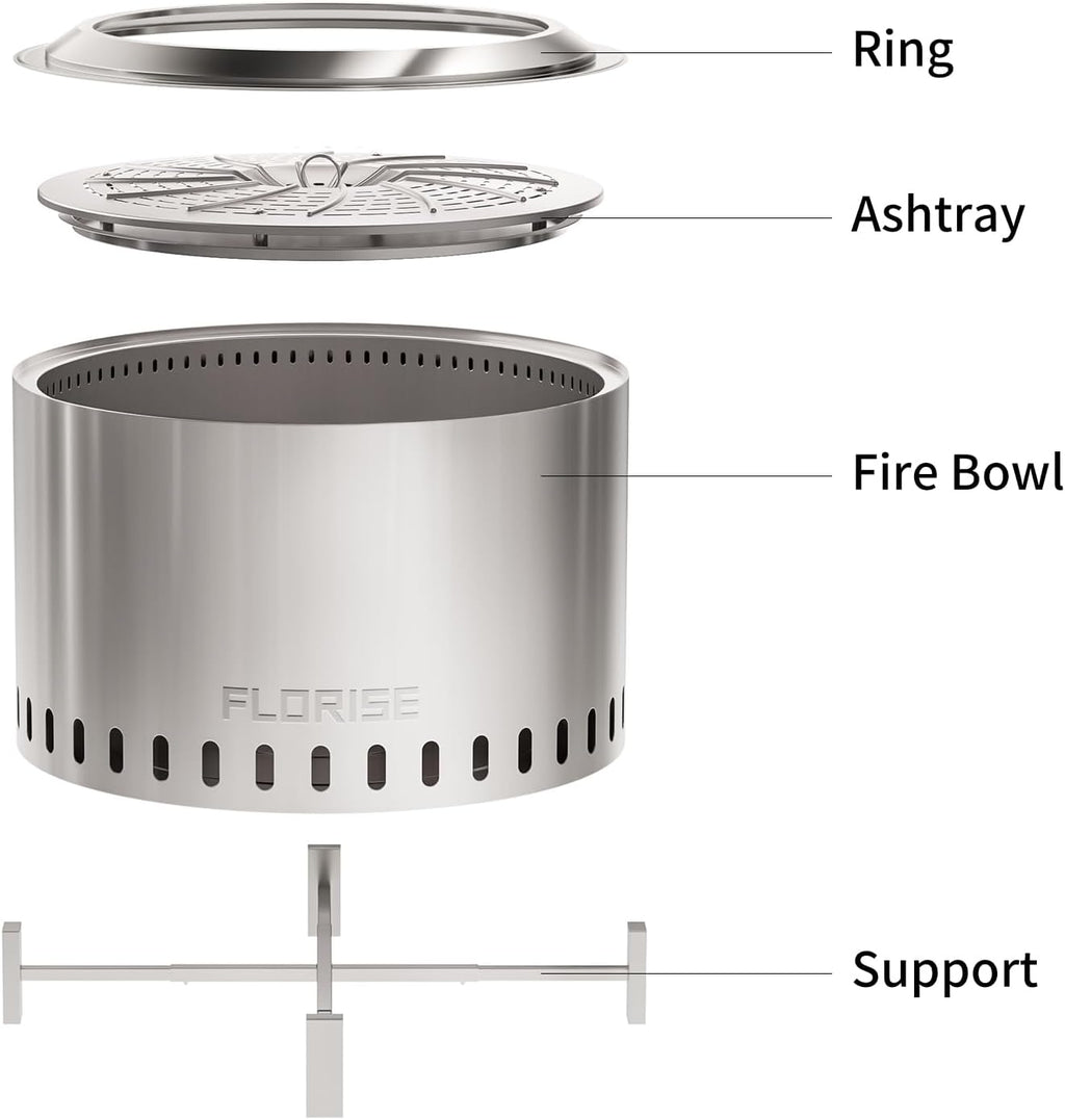 27 inch smokeless fire pit, outdoor wood burning, package contents