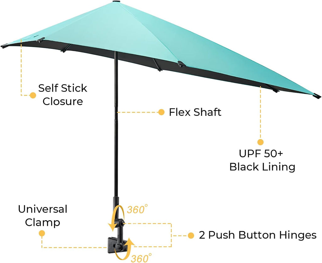 g4free beach chair umbrella with universal clamp upf, close-up detail