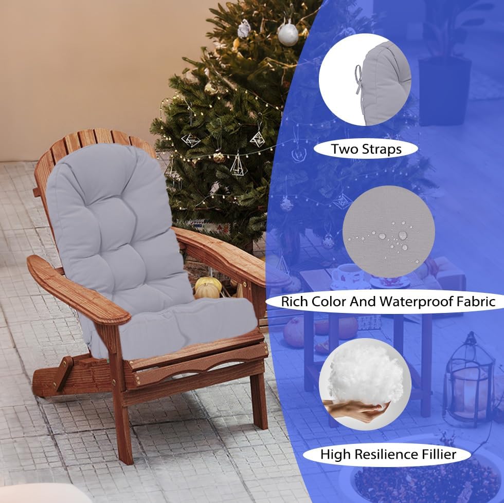 Outdoor Rocking Chair Cushion for Adirondack Chair, High Back Patio Outdoor Seat Chair Cushion 49x19in,Light Grey