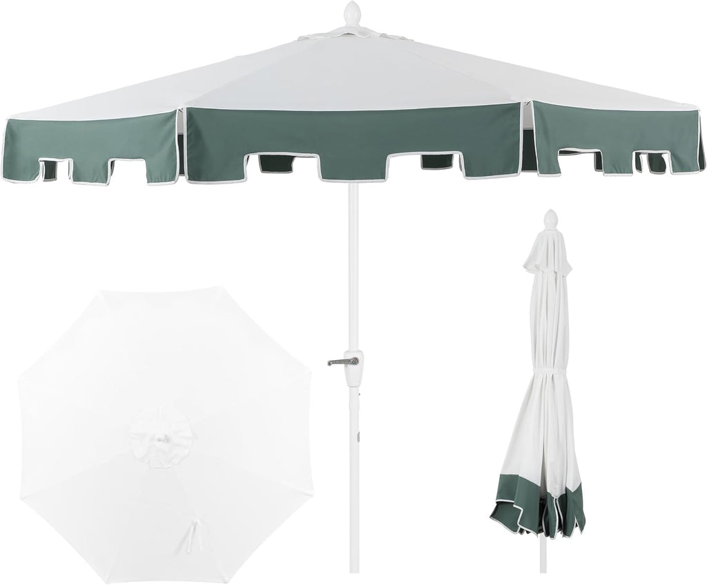 JONATHAN Y Baiona 9 ft. Outdoor Market Patio Umbrella, White/Green