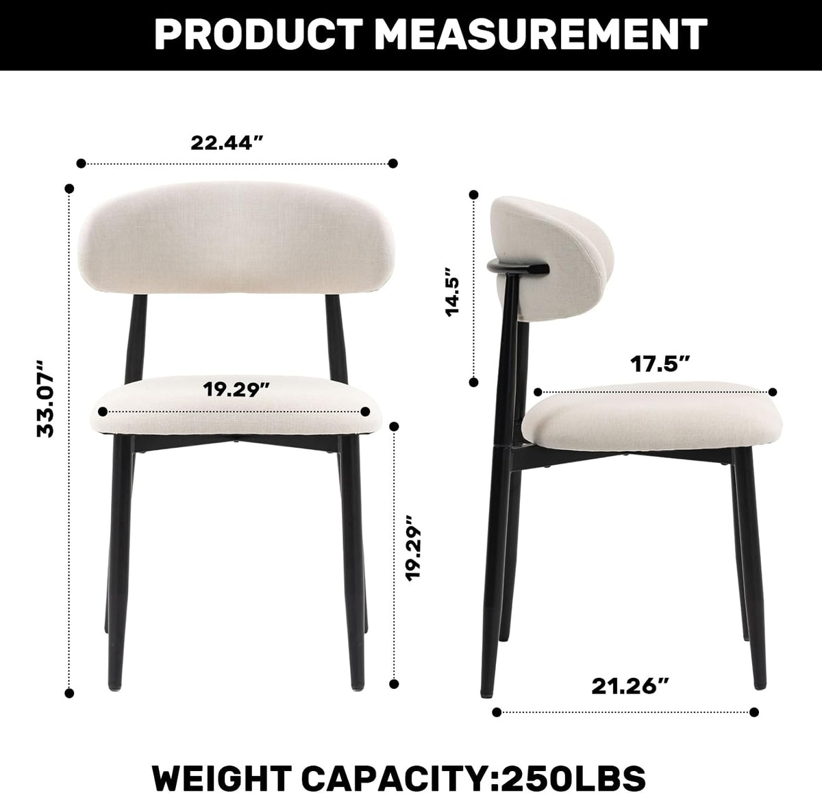 UVV Dining Chairs Set of 8, Metal Kitchen Chairs with Modern Fabric Upholstered for Dining Room, Beige