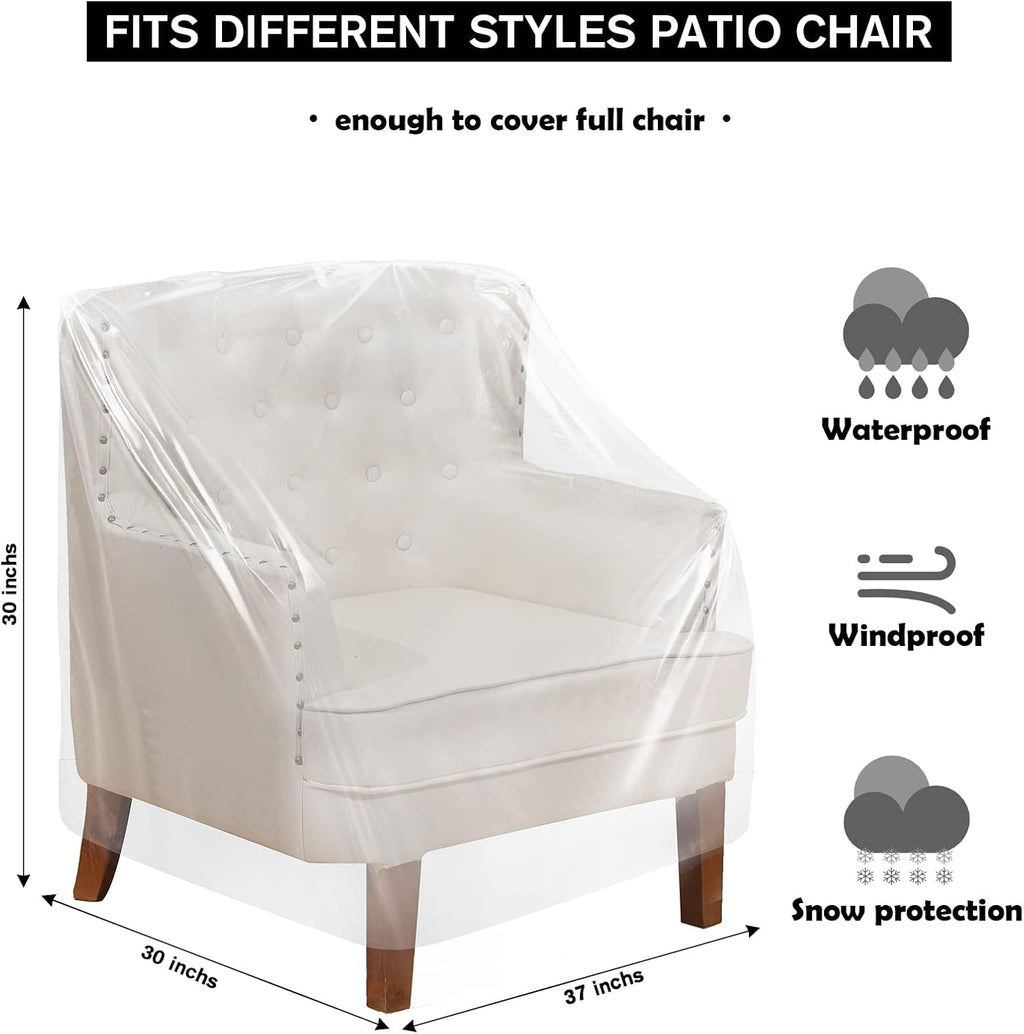tudomro 8 pcs outdoor clear plastic chair covers shown in use