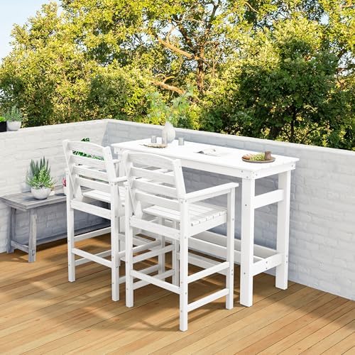SERWALL 41" HDPE Outdoor Bar Table with 1.6" Umbrella Hole, White