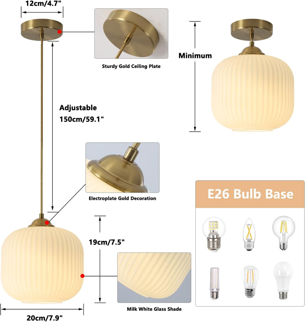 kco lighting 2 pack brushed brass 7.9” white, close-up detail