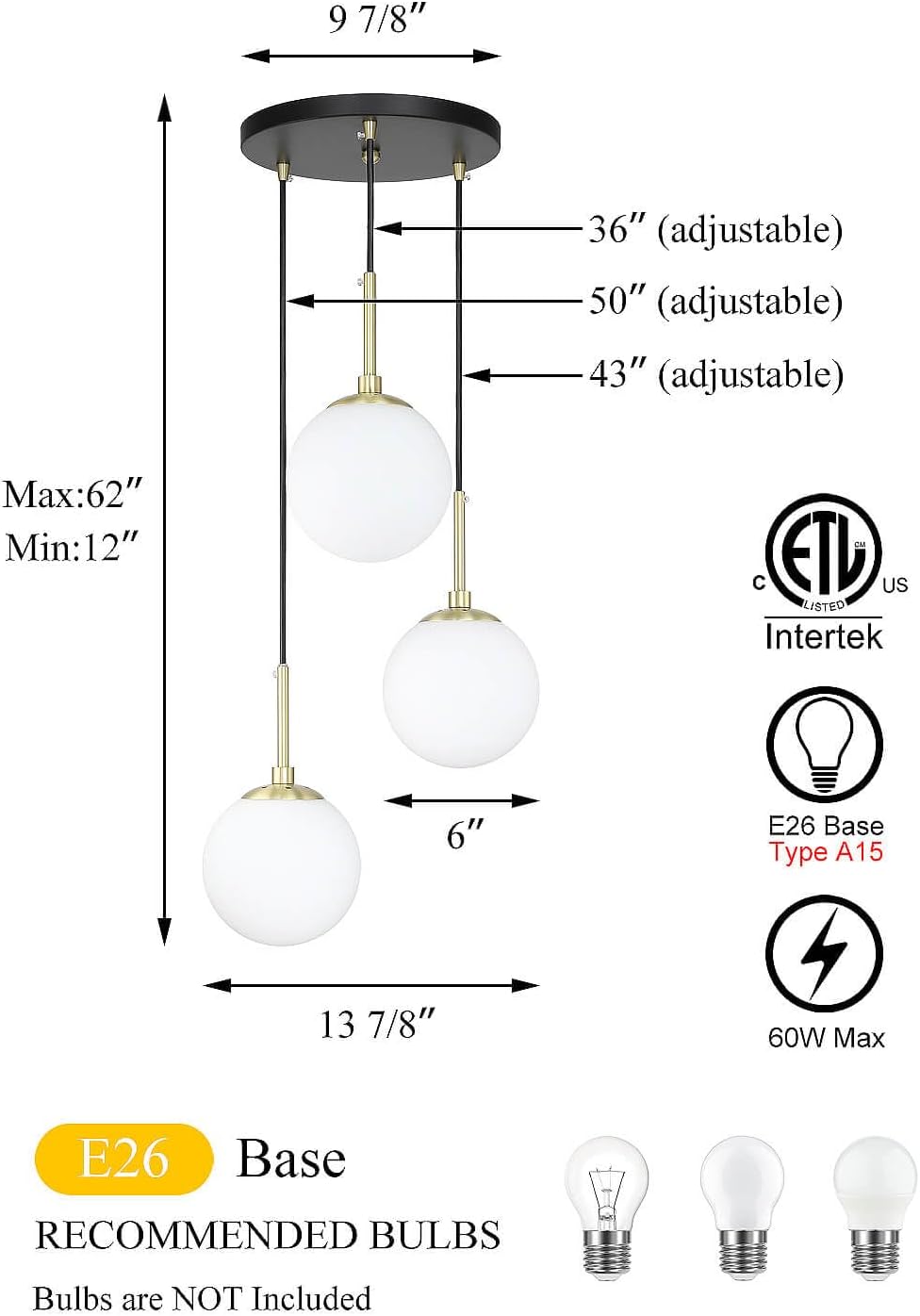 xinbei lighting 3-light cluster globe pendant light for on a desk or shelf