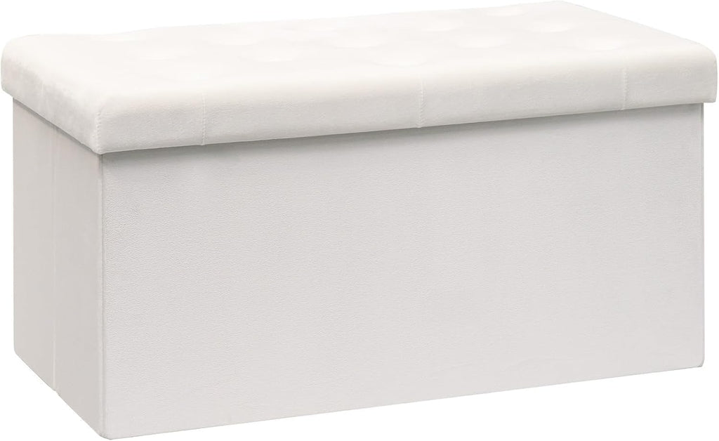 B FSOBEIIALEO Folding Storage Ottoman, 31.5" Long Ottomans Bench, White