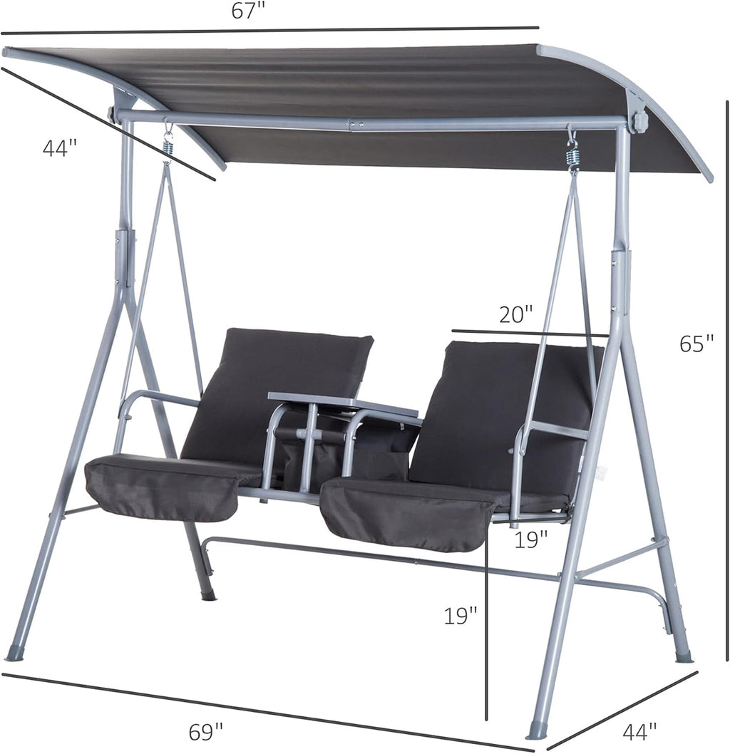Outsunny 2 Person Porch Swing with Stand Canopy Outdoor Swing Gray