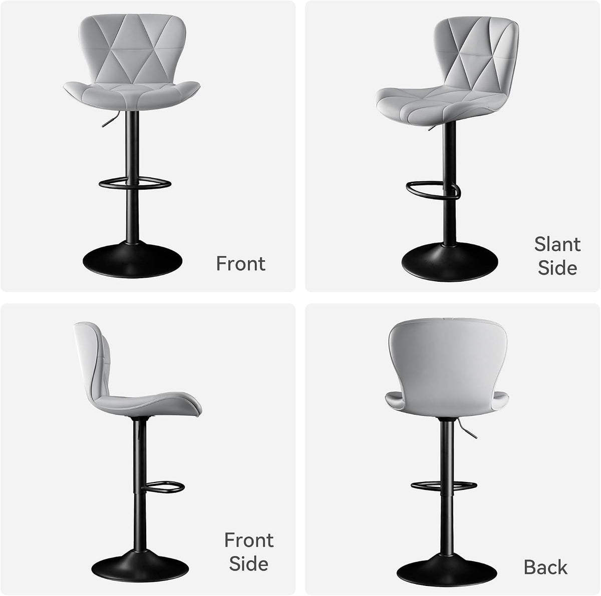 Bar Stools Set of 2,Faux Leather Bar Chairs,Upholstered Counter Height with High Backrest for Kitchen Island, Light Grey