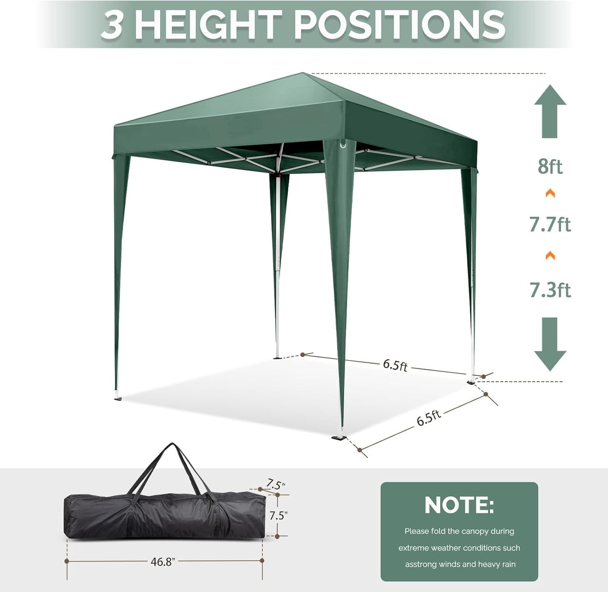 VINGLI 6.5x6.5 Pop Up Canopy Tent with Sidewalls, Outdoor Gazebo Canopy Tent, Patio Event Tents Outdoor Event Shelter for Parties (Green)