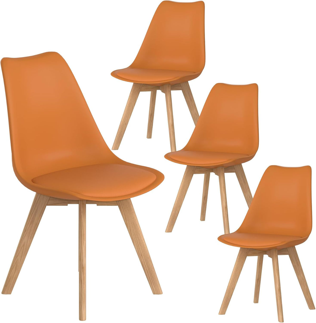 Dining Chairs Set of 4, PU Leather Kitchen Chairs,Wood Legs (Orange, 4 PC)