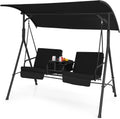 Tangkula 2 Person Porch Swing with Cooler Bag, Black