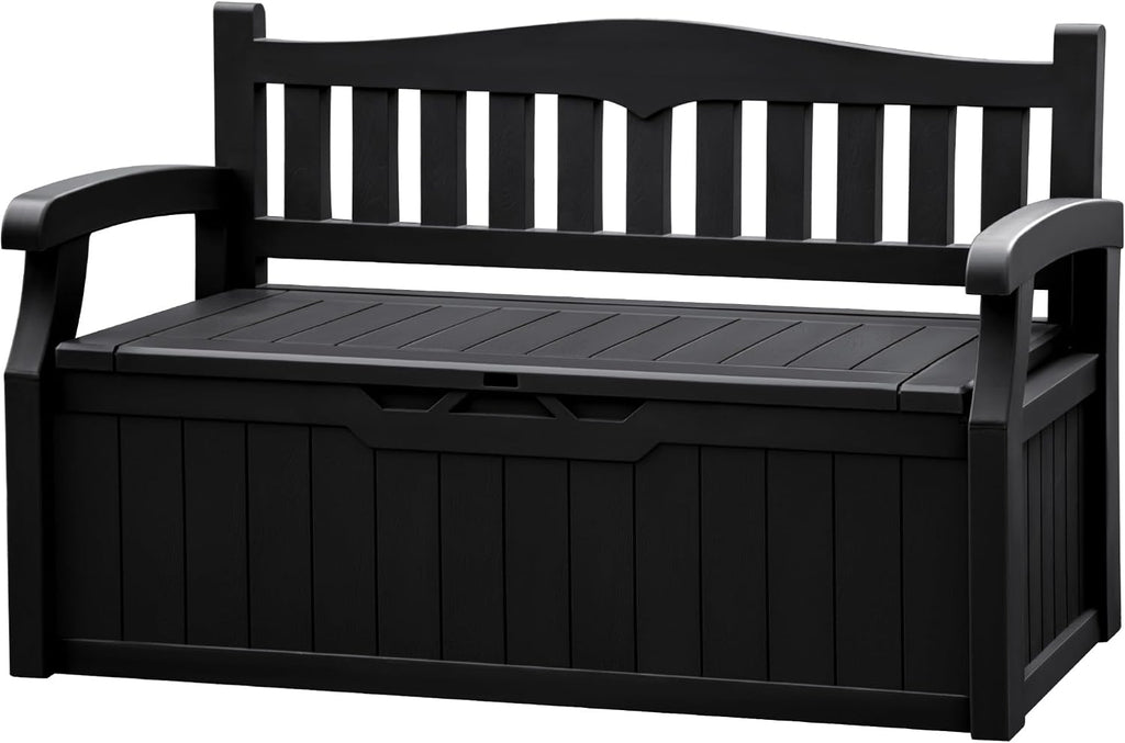 JUMMICO 80 Gallon Resin Outdoor Storage Bench Waterproof, Deck Box