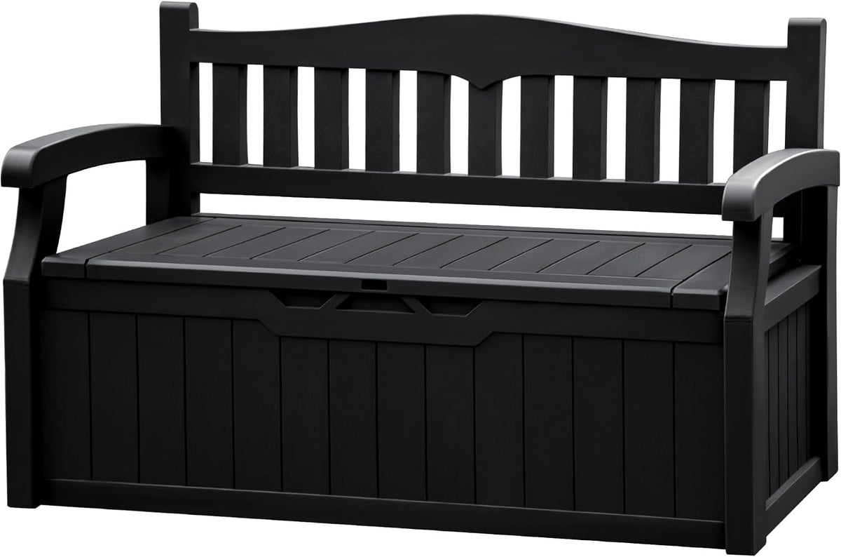 JUMMICO 80 Gallon Resin Outdoor Storage Bench Waterproof, Deck Box