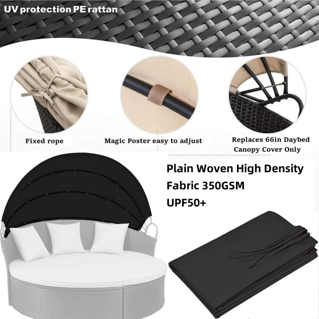 Outdoor 66in Round Daybed Replacement Canopy Cover,Black