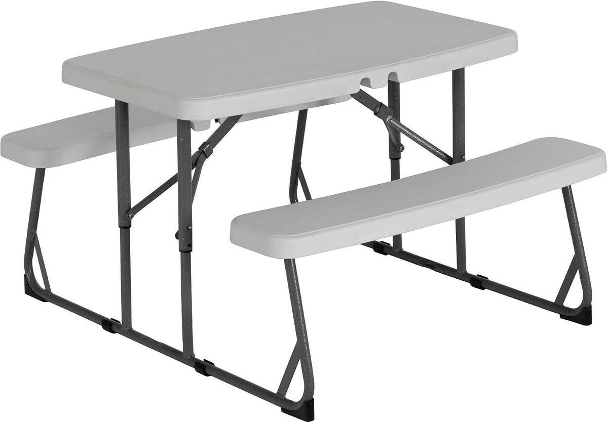 Peakform 37.8 Inch Rectangular Folding Picnic Table, Multipurpose Indoor Outdoor Durable Furniture with Double Bench Seating, White/Black