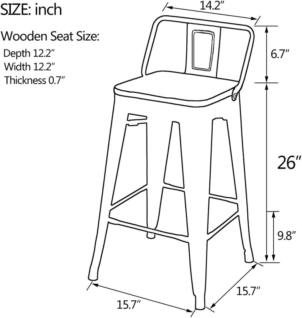 Metal Bar Stools with Back Set of 4 Kitchen Counter Height Stools with Wooden Seat 26" Distressed White