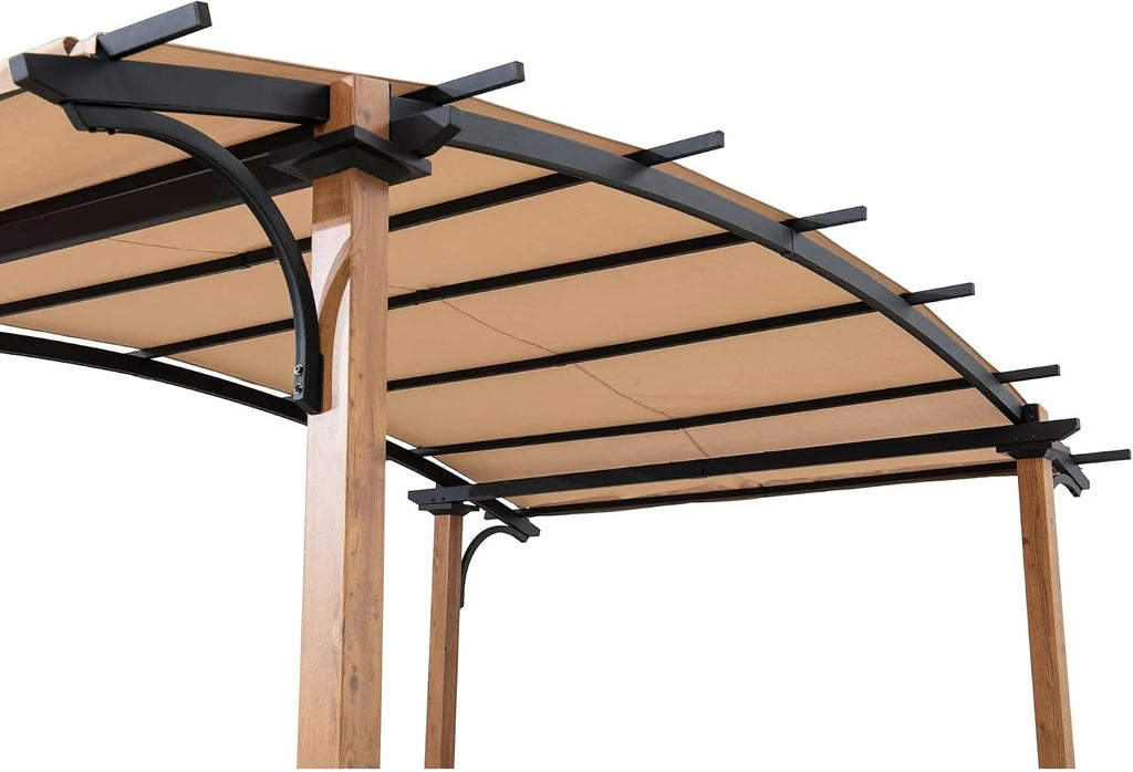 SUNJOY Outdoor Pergola 8.5 x 13 ft. Steel Arched Pergola with Tan Weather-Resistant Heavy-Duty Textilene Fabric Canopy and Bar Shelf – Compact Steel Pergola for Patio, Backyard, Garden Activities