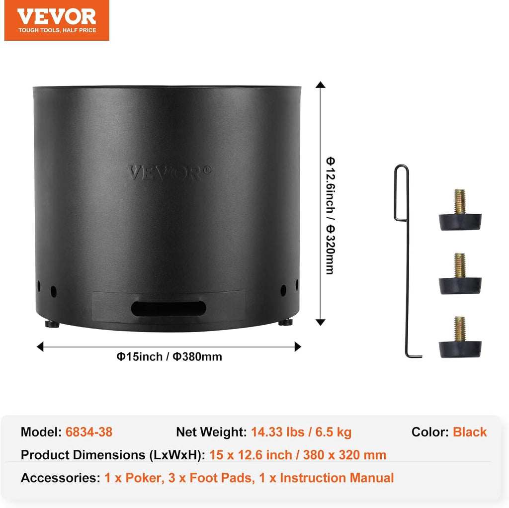 VEVOR Smokeless Fire Pit Stove Bonfire, H: 12.6 in x Dia: 15 in,Wood Burning Fireplaces with Removable Ash Pan, SUS430 Stainless Steel Inner Portable Outdoor Firepit, Ideal for Outdoor Patio Camping