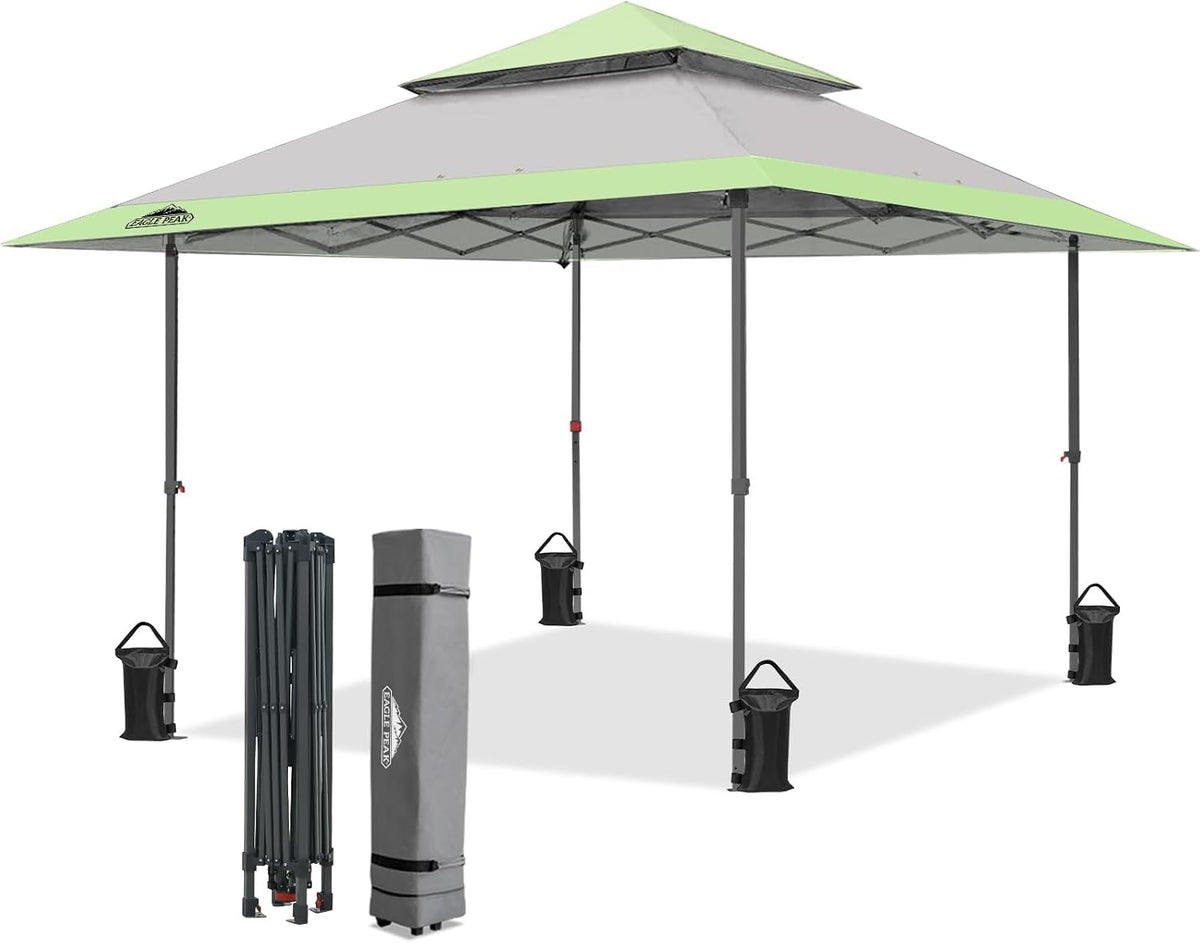 EAGLE PEAK 13x13 Pop Up Canopy Tent, Auto Extended Eaves, Gray