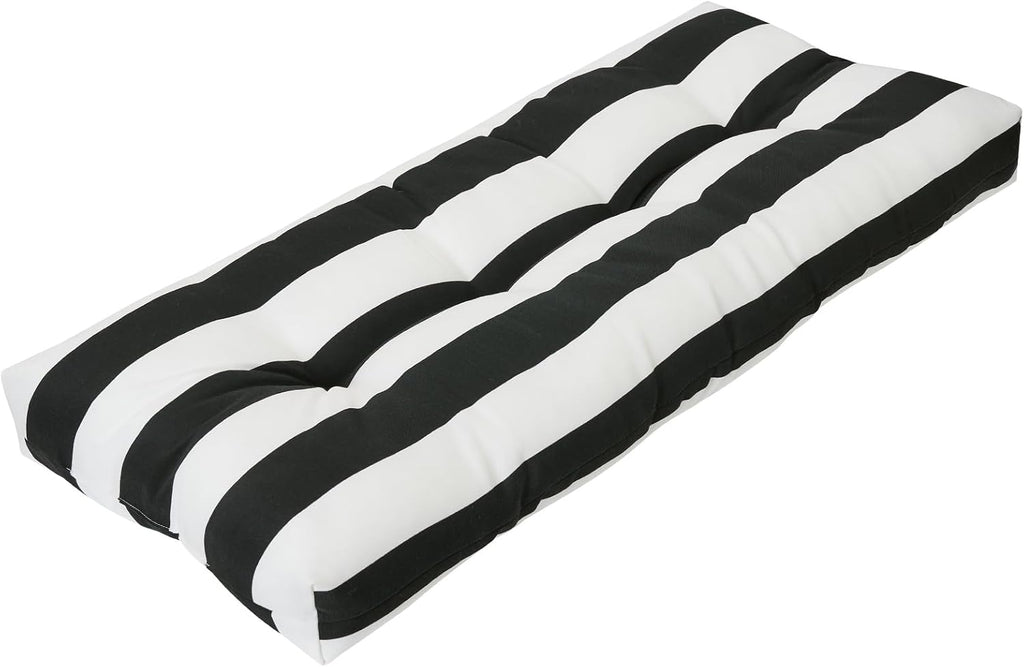 FUNHOME Outdoor Bench Cushion 45x18Inch, Long Seat Pads-Black White Stripe