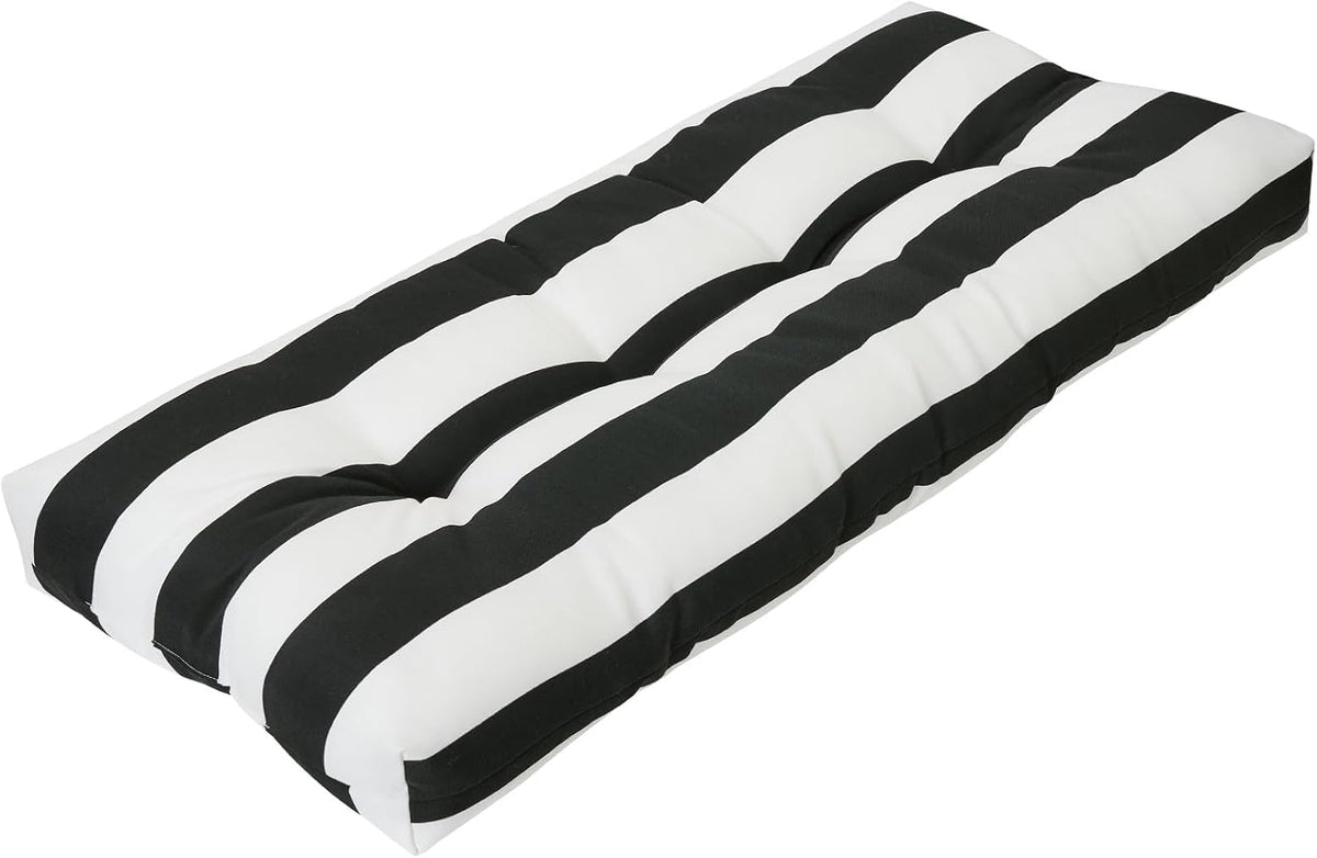 FUNHOME Outdoor Bench Cushion 45x18Inch, Long Seat Pads-Black White Stripe