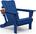 GARDENSTAR Oversized Folding HDPE Adirondack Chair with Cup Holder, Blue