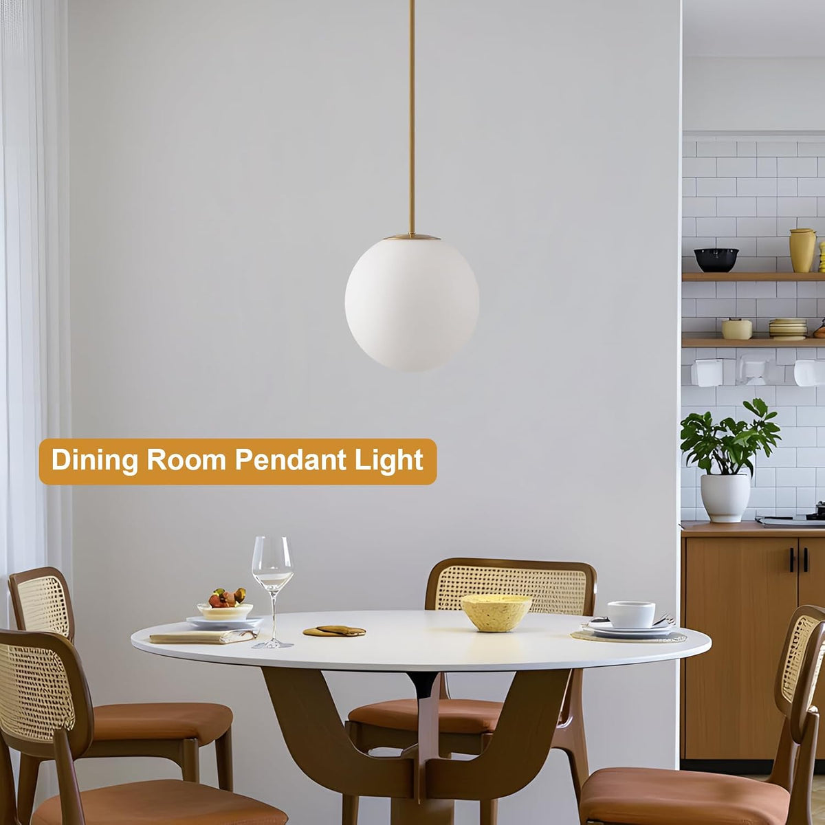 10in Milk Glass Pendant Light, Mid Century Modern Pendant Lights Kitchen Island, Brass Fininsh Hanging Light Fixture for Dining Room Over Table Sink Hallway, Gold & Milk 1 Pack