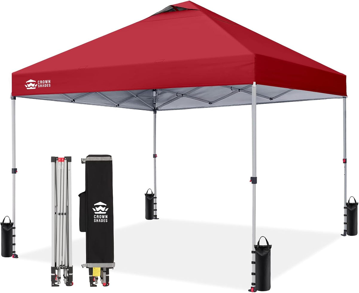 CROWN SHADES 10x10 Pop Up Canopy Tent with One Push Setup, Red