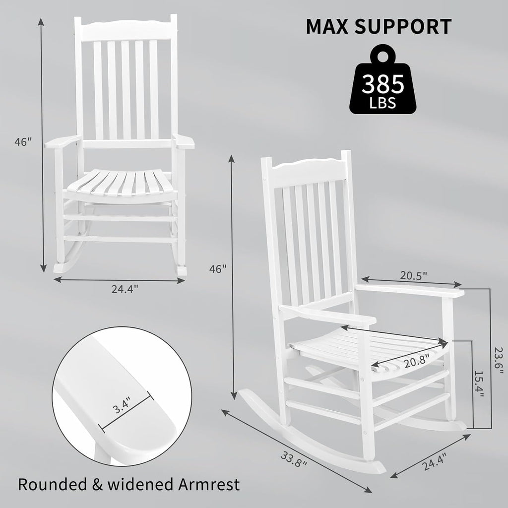 Outvita Outdoor Rocking Chair, Solid Wood High Back Rocker, White