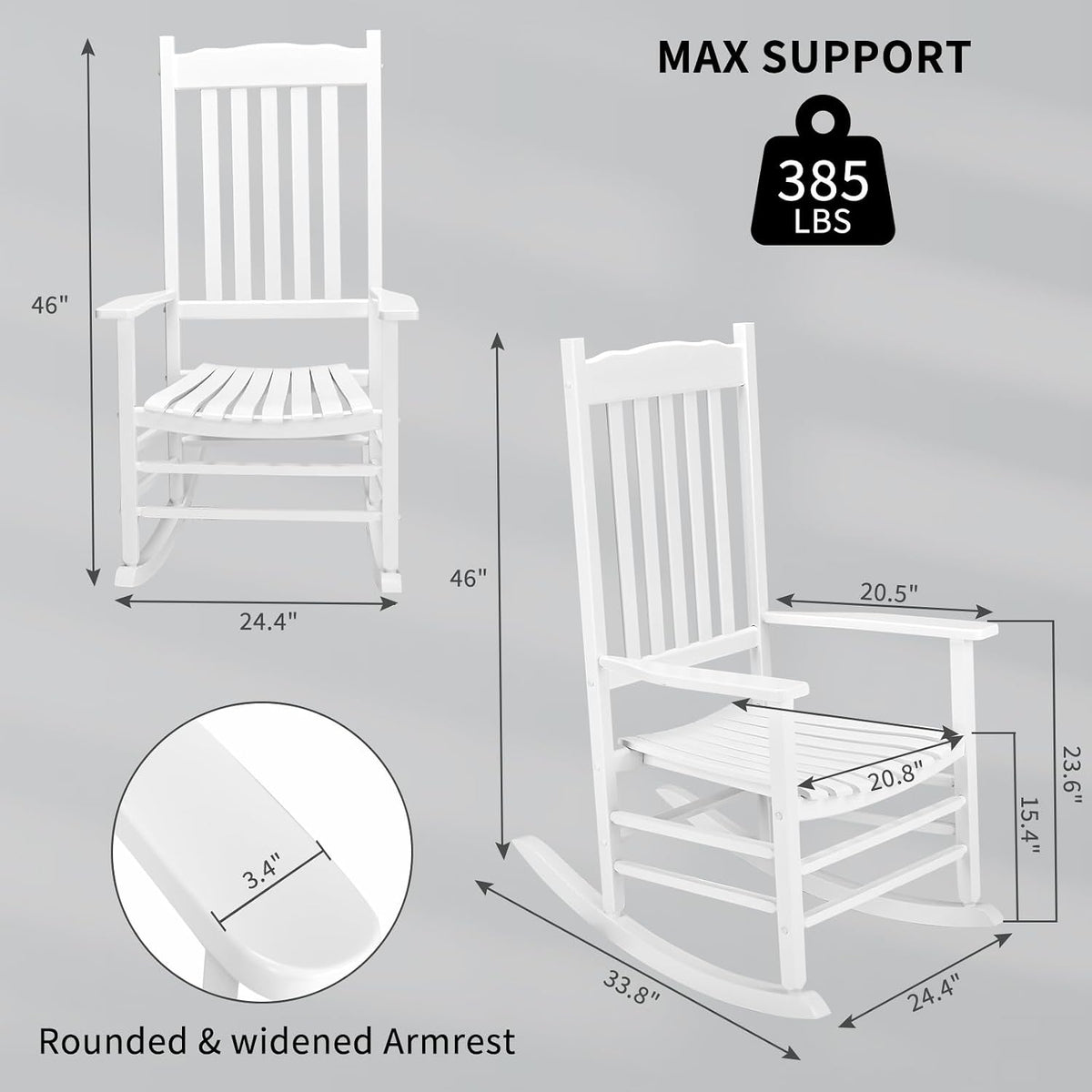 Outvita Outdoor Rocking Chair, Solid Wood High Back Rocker, White