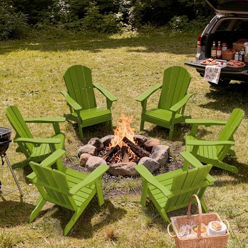 AreShark HDPE Folding Adirondack Chair with Cup Holder, Green