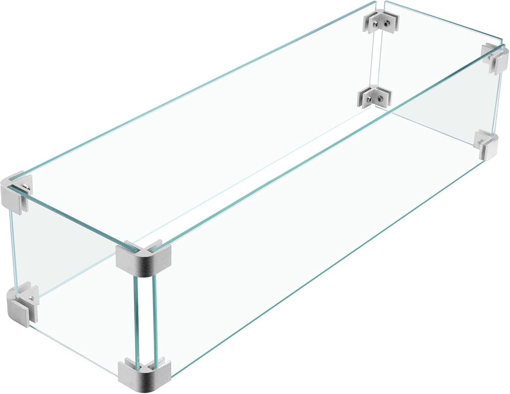 23x7x5.5 Fire Pit Glass Flame Wind Guard,Thick Tempered Glass Rectanglar FirePit Flame Shield with Aluminium Clips,Clear Wind Gaurd Fence for Patio Fire Table