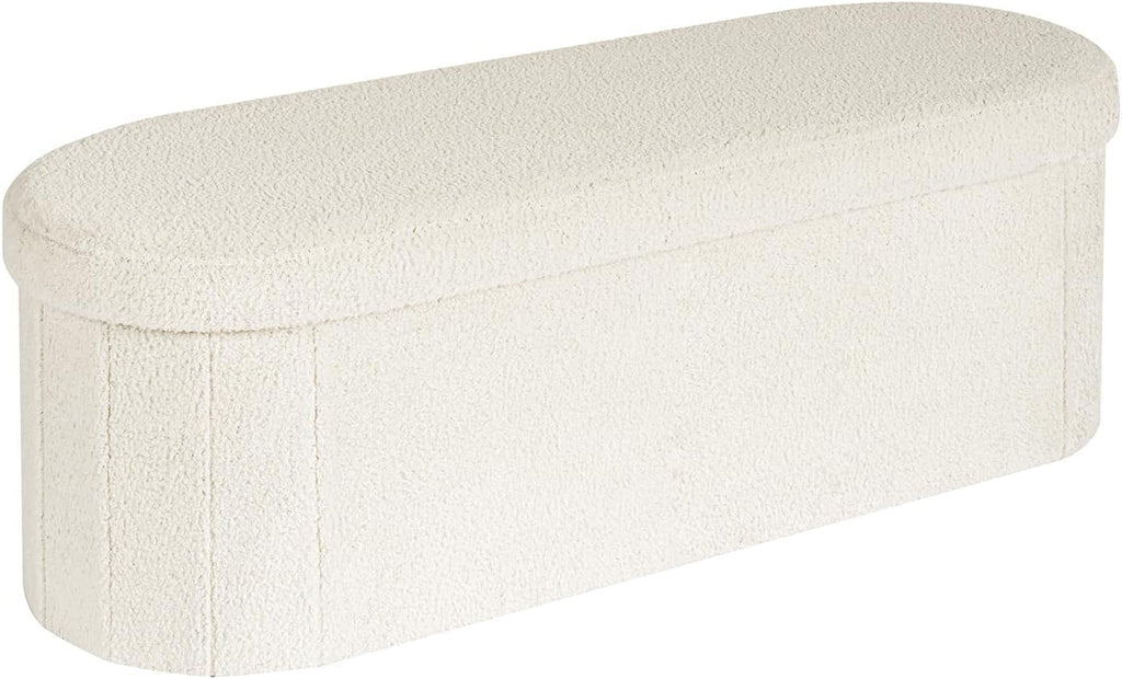 B FSOBEIIALEO 43.3" Sherpa Ottoman with Storage for Living Room,Cream White