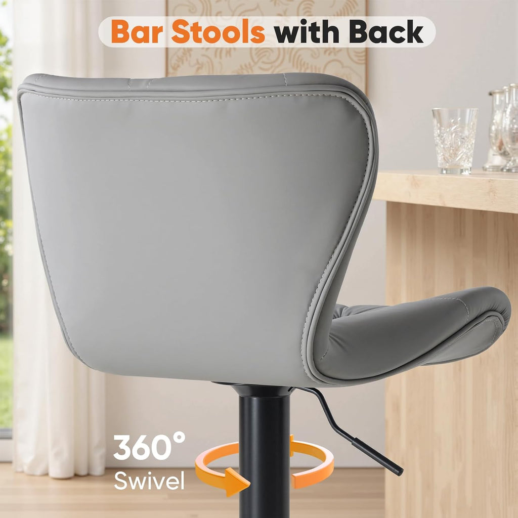 Sweetcrispy Bar Stools Set of 4, Faux Leather Swivel Adjustable Bar Chairs