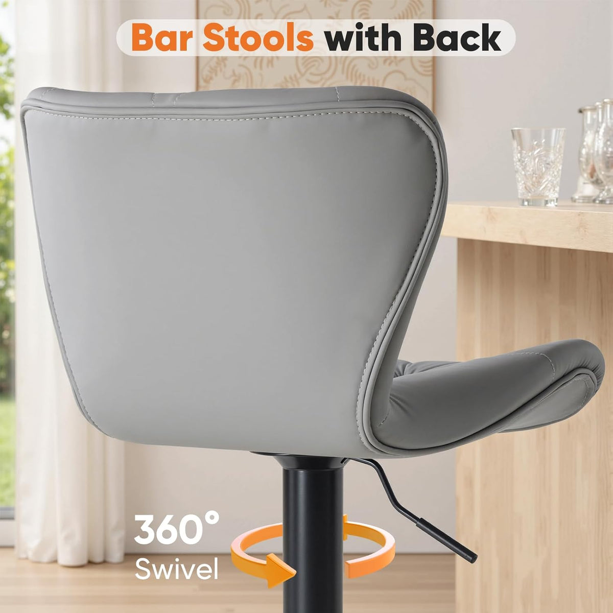 Sweetcrispy Bar Stools Set of 4, Faux Leather Swivel Adjustable Bar Chairs