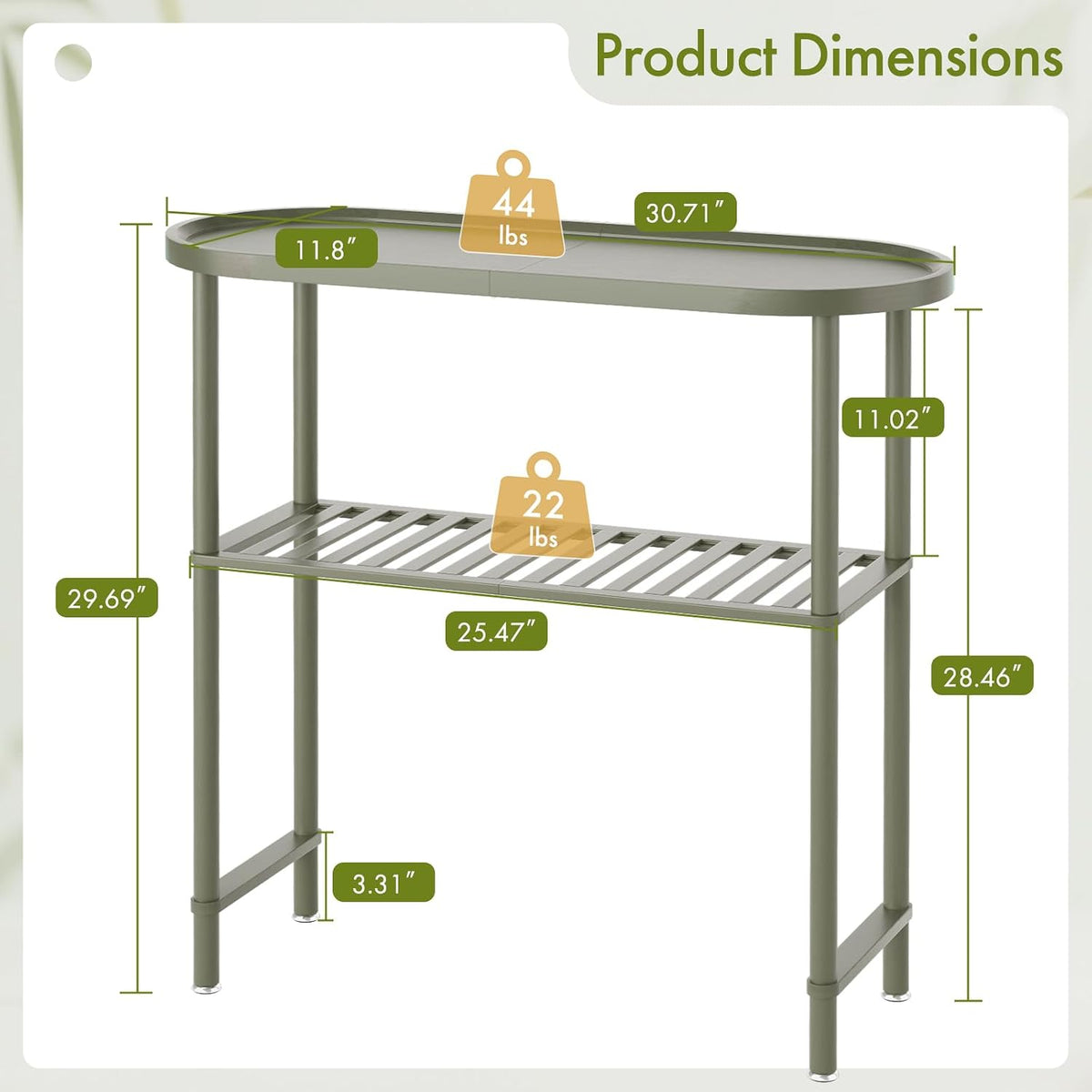 Small Console Table Bamboo 30.7", Modern Entryway Table Green 2-Tier, Narrow Console Table with Anti-Fall Edge, Small TV Stand for Bedroom, Indoor Plant Stand, Sofa Side Table 5min Easy Assembly