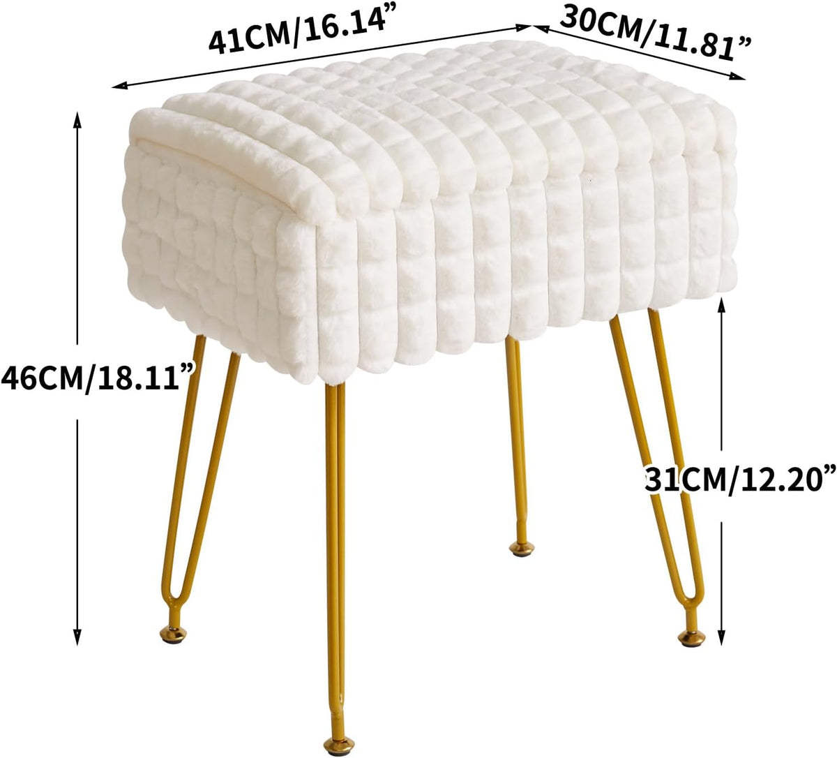 IBUYKE Rectangle Vanity Chair Ottoman, Footrest Stool, White WBD004W
