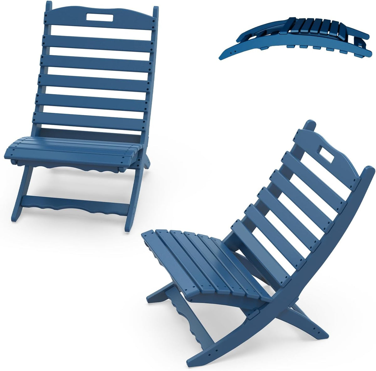 IVY&LANE Portable Xavier-Chairs Set of 2 | Folding-Adirondack-Chair | Wave | HDPE Plastic | Blue | All-Weather Resistant | for Outdoor Fire-Pit Patio Lawn Beach Poolside