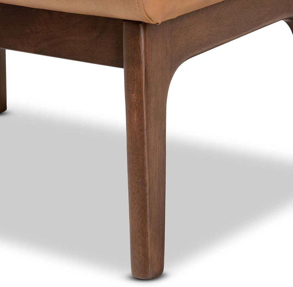 Baxton Studio Bianca Mid-Century Modern Walnut Brown Finished Wood and Tan Faux Leather Effect Ottoman