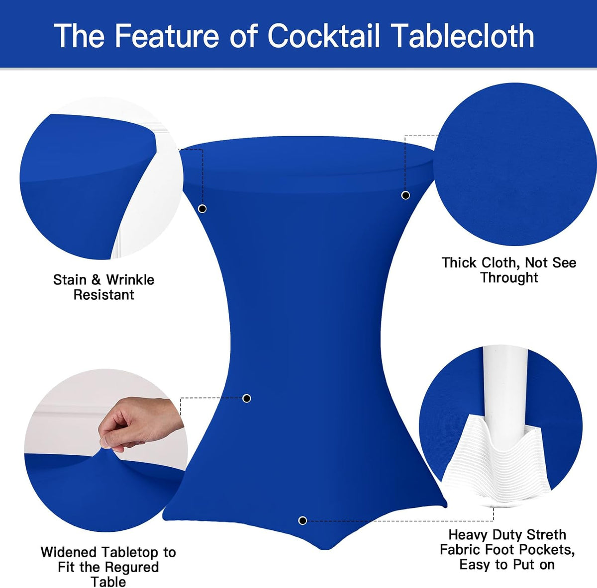 Fixwal 4 Pack Cocktail Tablecloth Bar Top Table Covers Round Royal Blue